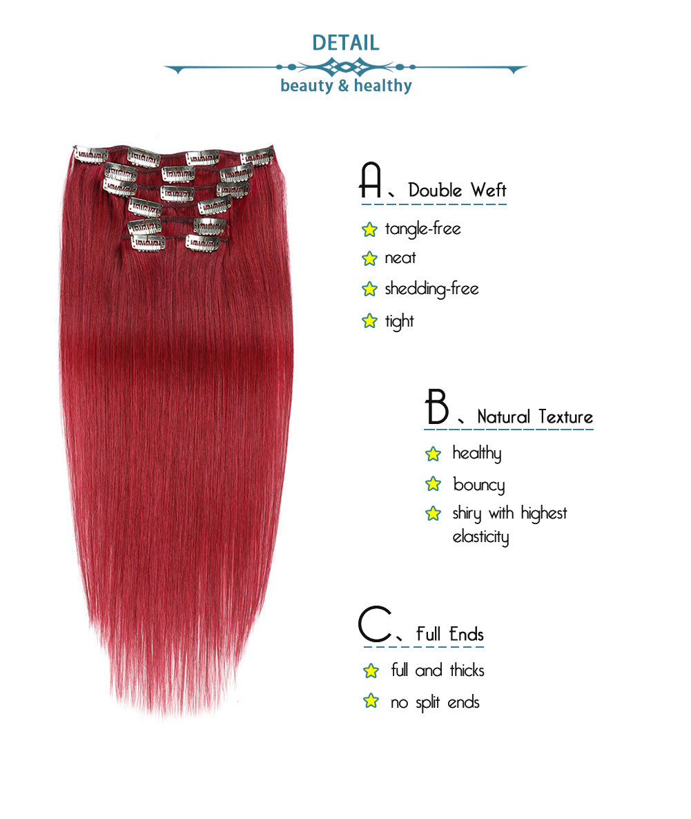 Red Premium Classic Clip-In Hair Extensions(100g-120g)(#red) - ElevateHealthTech