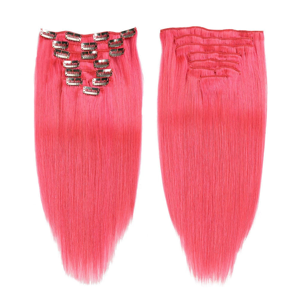 Pink Premium Classic Clip-In Hair Extensions(100g-120g)(#pink) - ElevateHealthTech