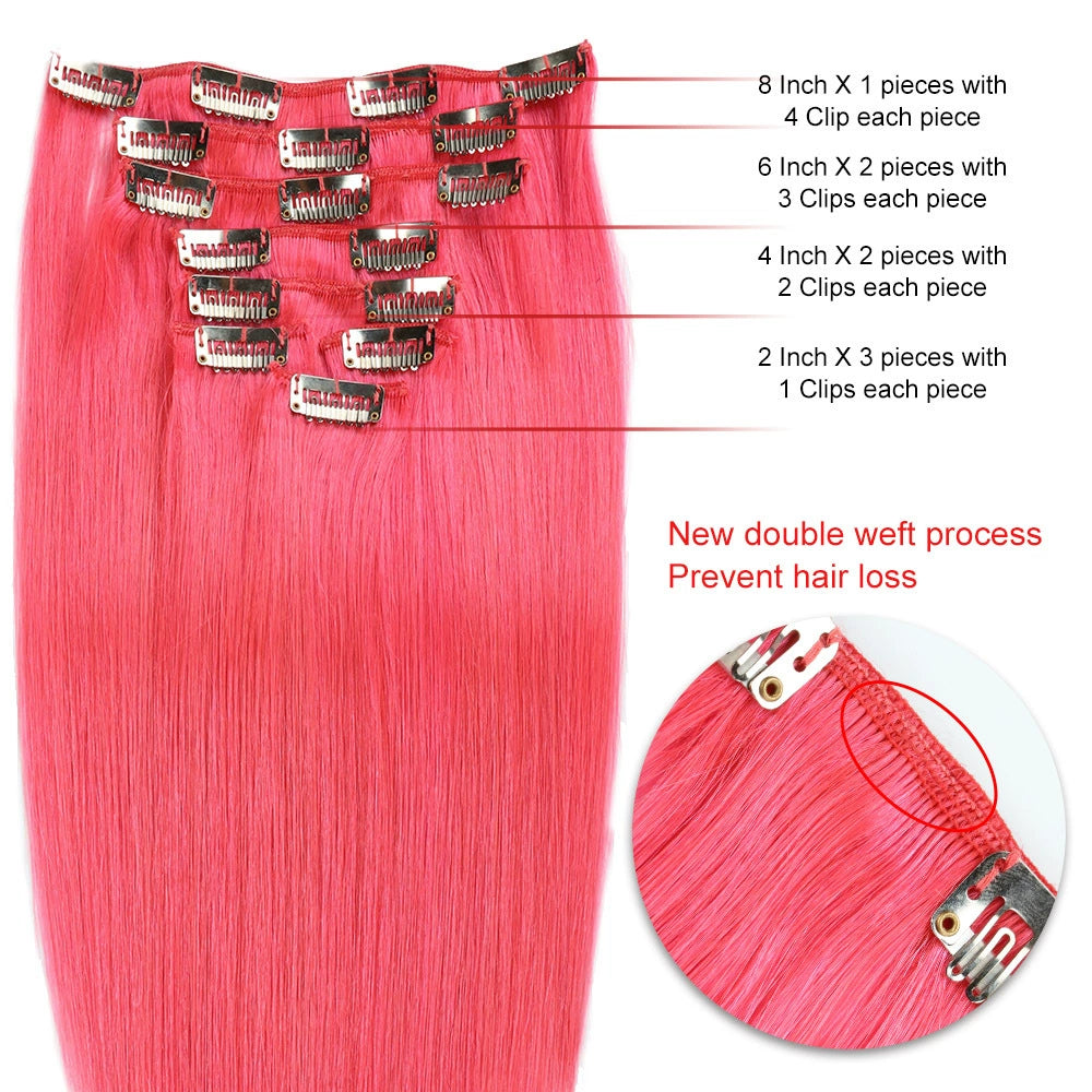 Pink Premium Classic Clip-In Hair Extensions(100g-120g)(#pink) - ElevateHealthTech