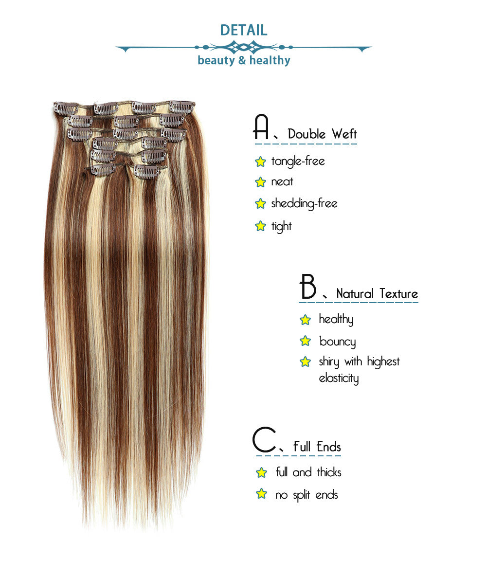 Golden Blonde Highlights Premium Classic Clip-In Hair Extensions(100g-120g)(#8/613) - ElevateHealthTech