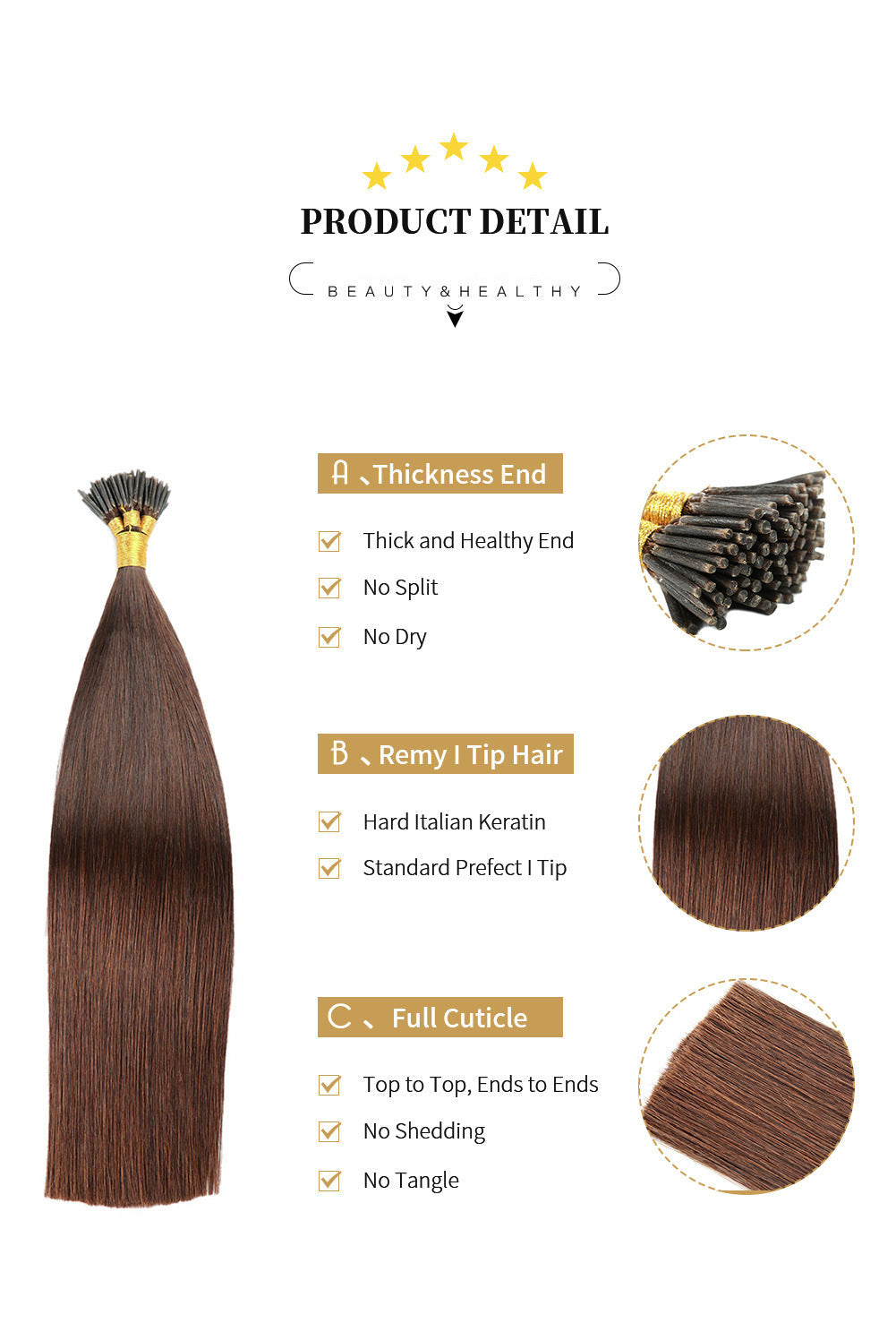 Dark Brown Premium I-tip Hair Extensions 50g(#2) - ElevateHealthTech