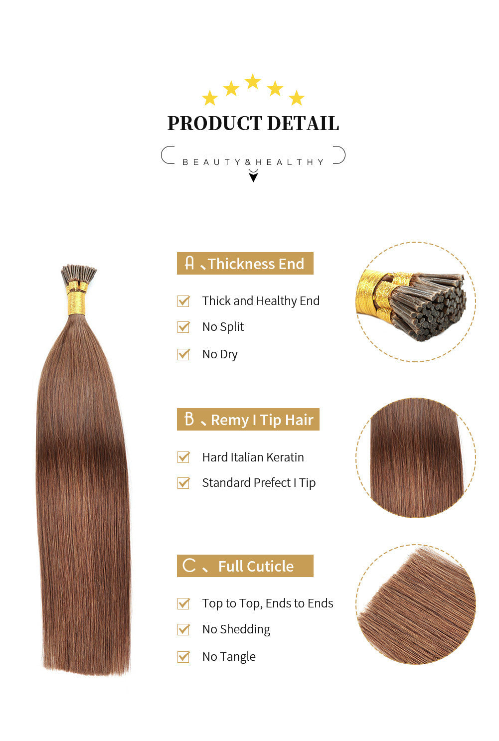 Chocolate Brown Premium I-tip Hair Extensions 50g(#4) - ElevateHealthTech