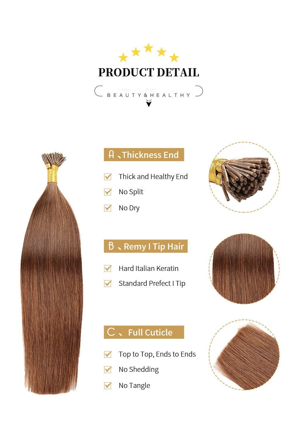 LIght Brown Premium I-tip Hair extensions 50g(#6) - ElevateHealthTech