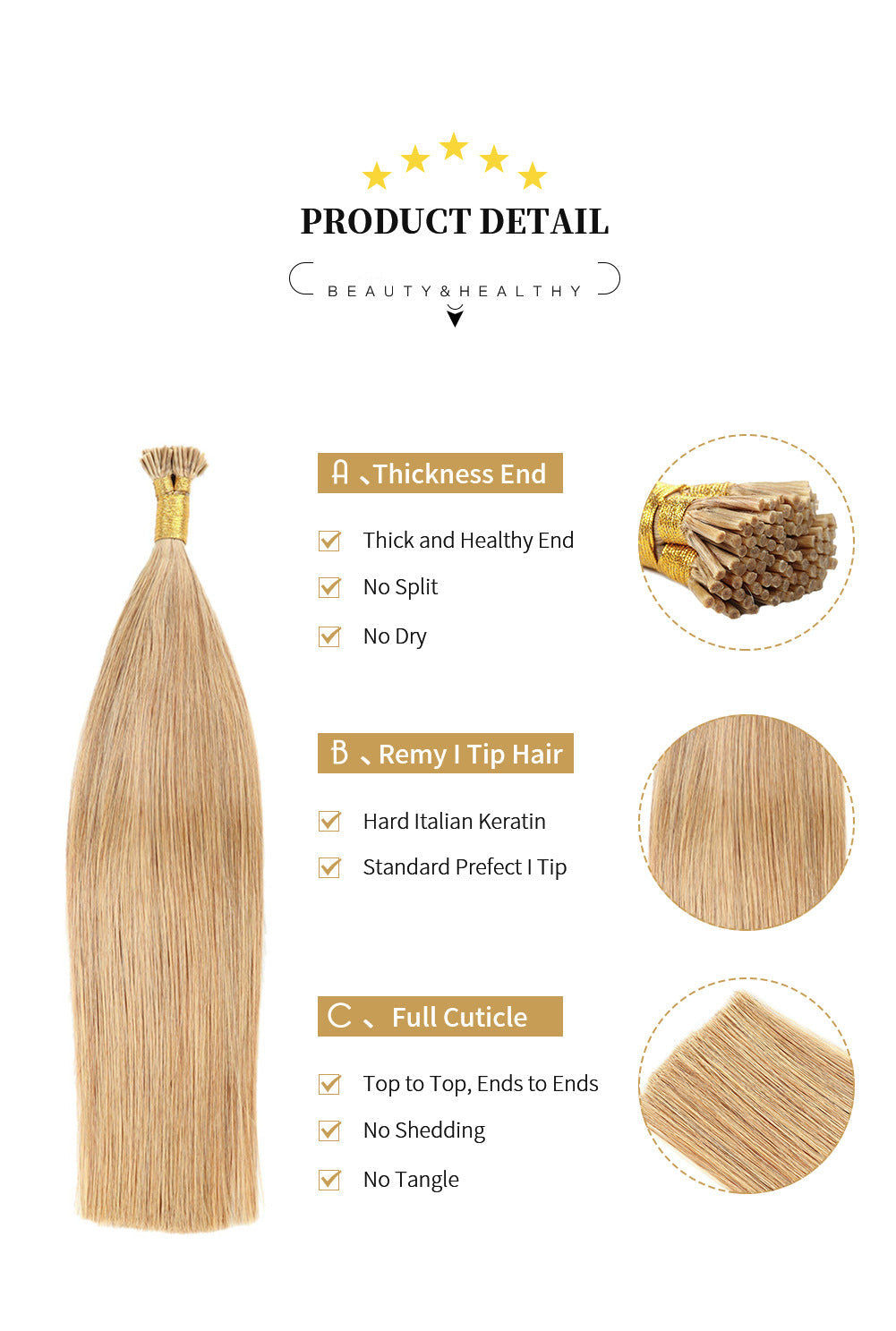 Honey Copper Blonde Premium I-tip Hair extensions 50g(#16) - ElevateHealthTech