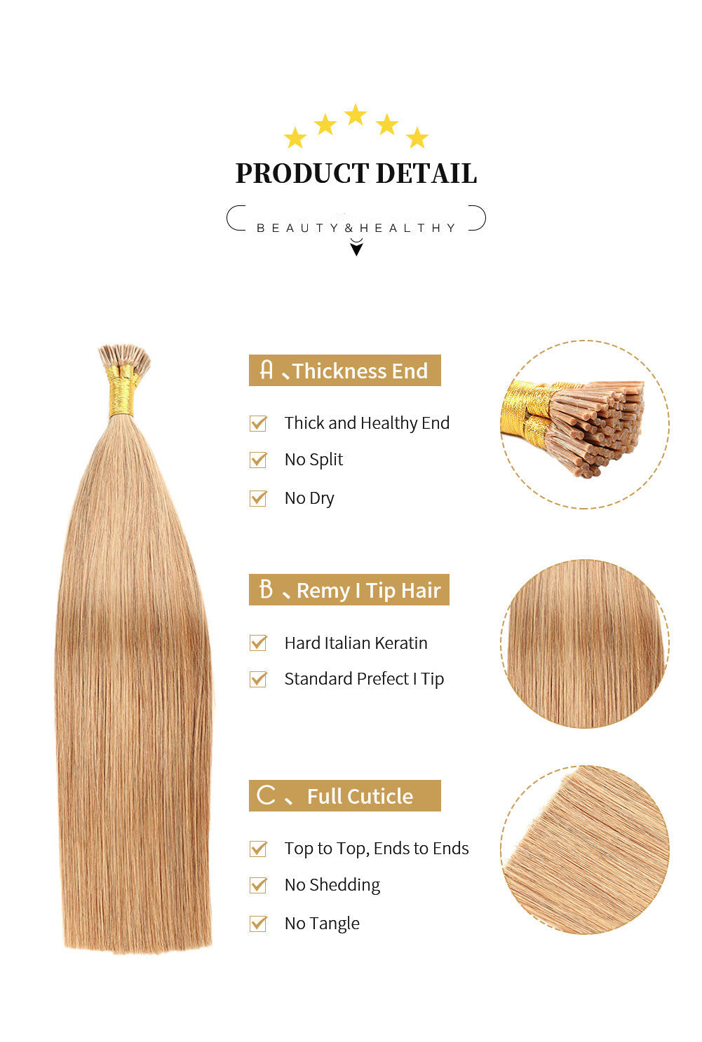 Foxy Blone Premium I-tip Hair Extensions 50g(#27) - ElevateHealthTech