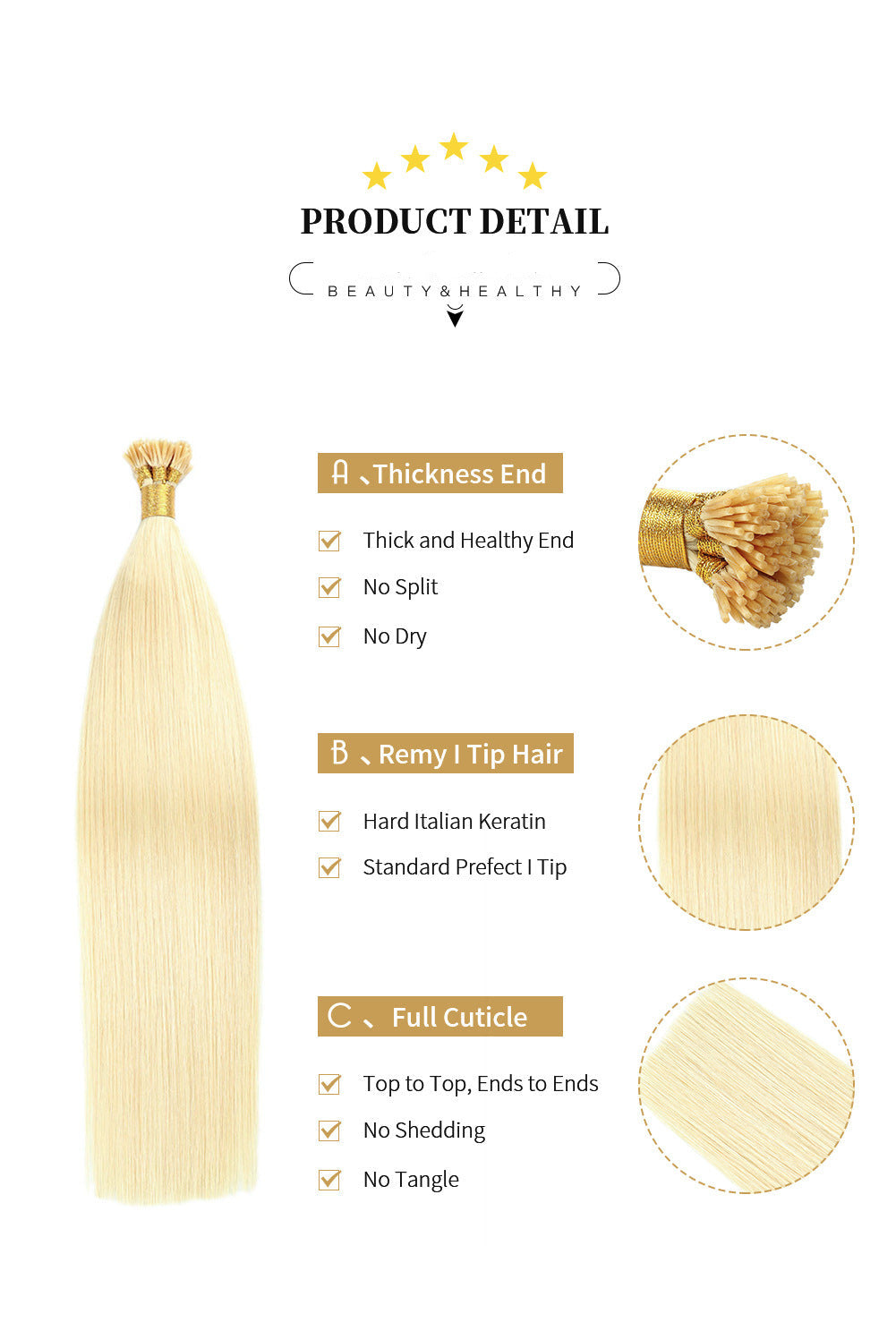 Yellowish Blonde Premium I-tip Hair Extensions 50g(#613) - ElevateHealthTech