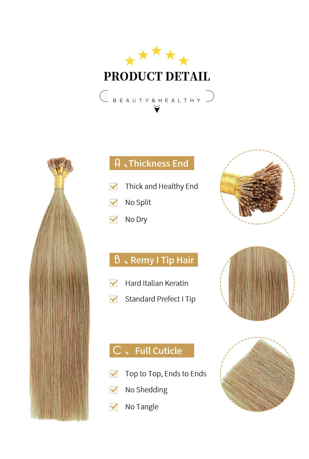 Sugar Brown Premium I-tip Hair Extensions 50g(#10) - ElevateHealthTech