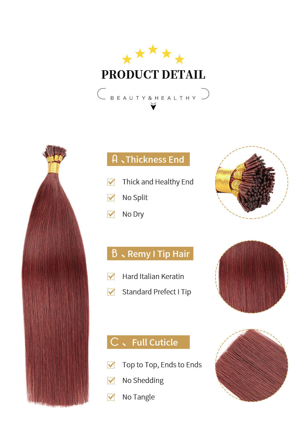 Terracotta Copper Premium I-tip Hair Extensions 50g(#33) - ElevateHealthTech
