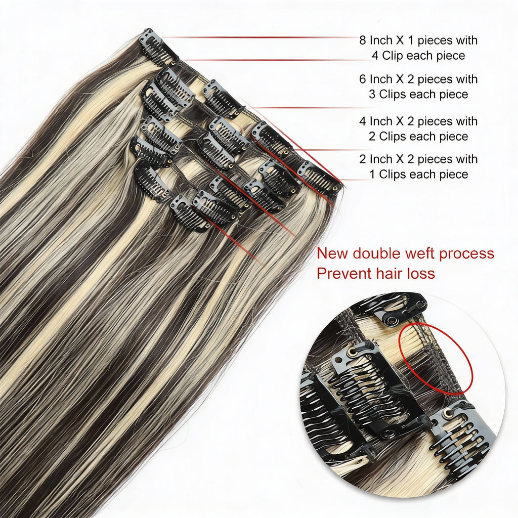Black to Light Blonde Highlights / Classic Clip-Ins (100g-120g)(#1B/613) - ElevateHealthTech