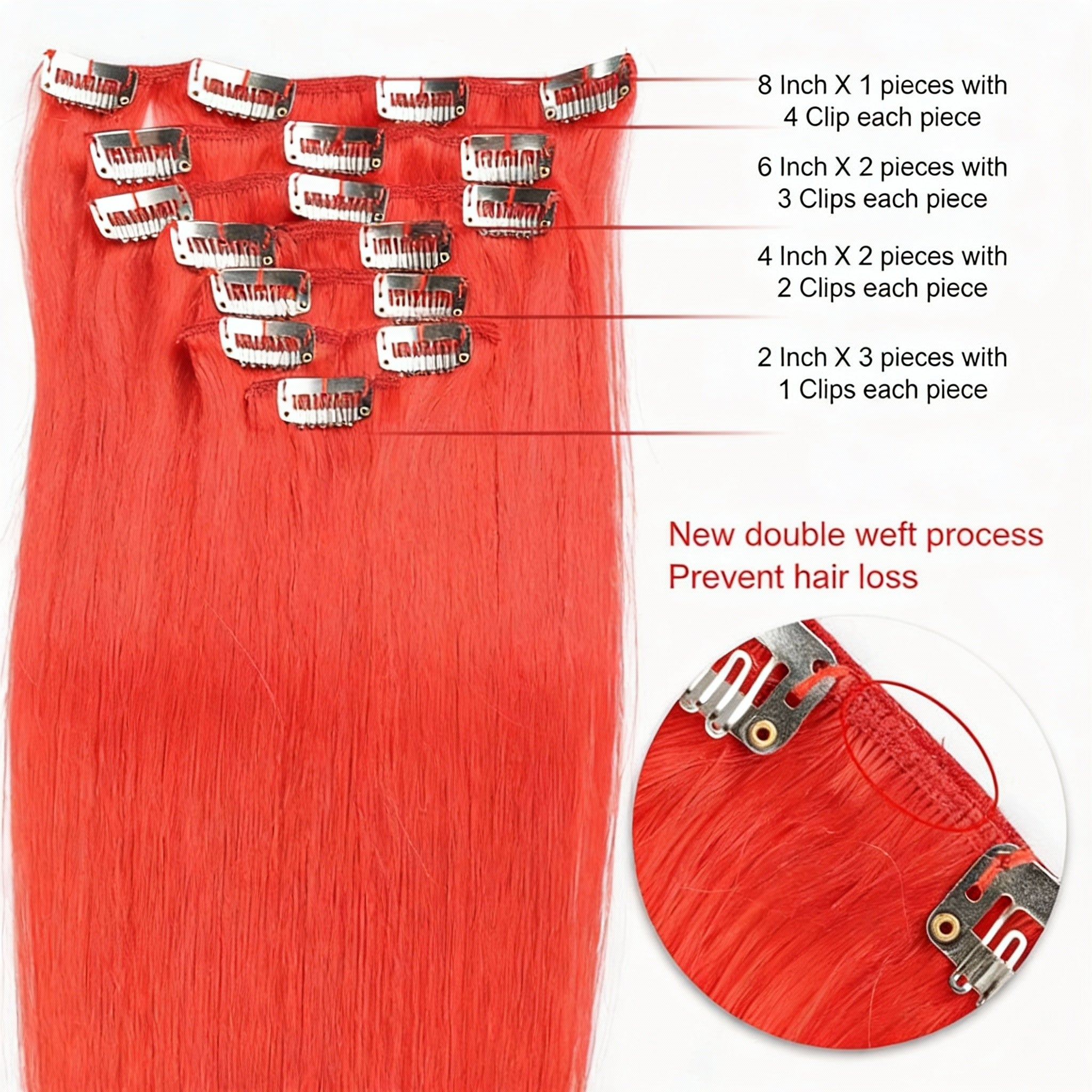 Red Premium Classic Clip-In Hair Extensions(100g-120g)(#red) - ElevateHealthTech