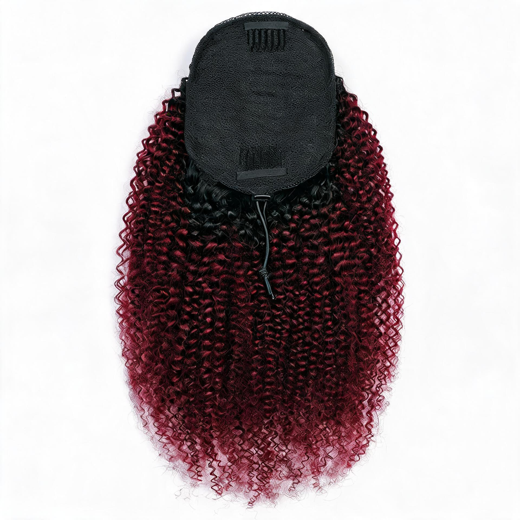 Burgundy Premium Afro Curly Drawstring Ponytail (T1B 99J) - ElevateHealthTech