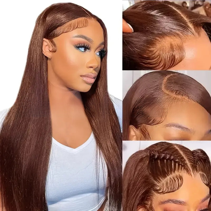 Deep Brown Straight Human Hair Wig with Front Lace 13×4 - ElevateHealthTech