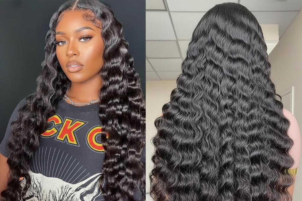 Premium Deep Wave HD Lace Front Human Hair Wig 13×4 with Pre-Plucked Hairline and Invisible Bleached Knots - ElevateHealthTech