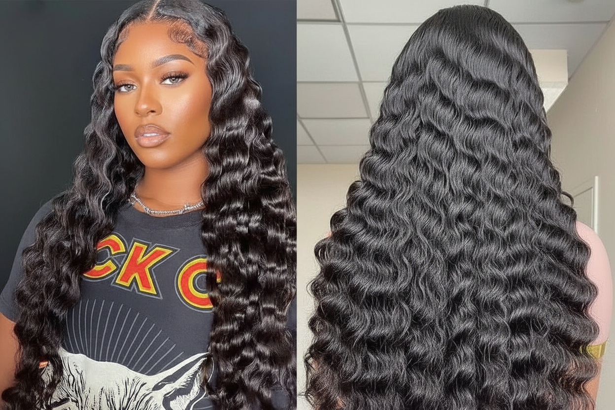 Premium Deep Wave HD Lace Front Human Hair Wig 13×4 with Pre-Plucked Hairline and Invisible Bleached Knots - ElevateHealthTech