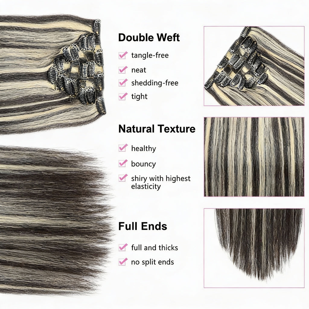 Black to Light Blonde Highlights / Classic Clip-Ins (100g-120g)(#1B/613) - ElevateHealthTech