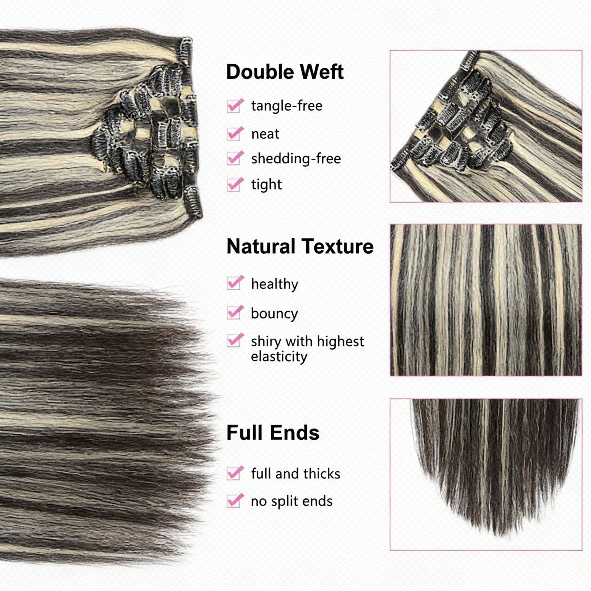 Black to Light Blonde Highlights / Classic Clip-Ins (100g-120g)(#1B/613) - ElevateHealthTech