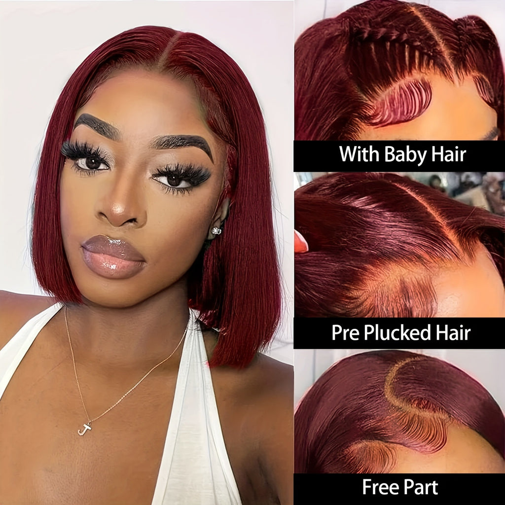 Deep Red Short Bob Premium HD Lace Front Wigs Human Hair 13×4 - ElevateHealthTech