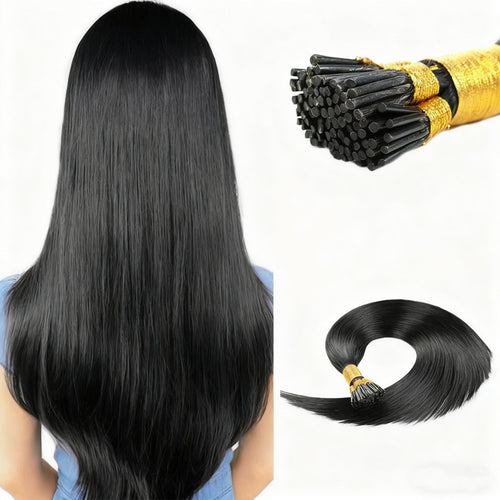 Black Premium I-Tip hair extensions 50g(#1) - ElevateHealthTech