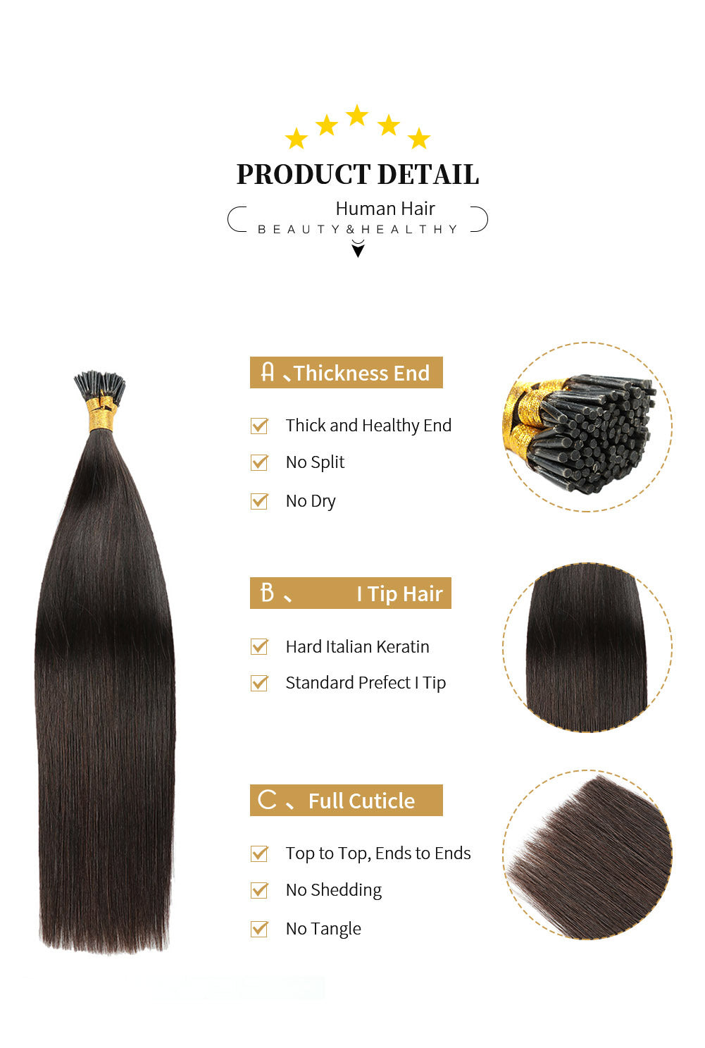 Seal Brown Premium I-tip Hair Extensions 50g(#1B) - ElevateHealthTech