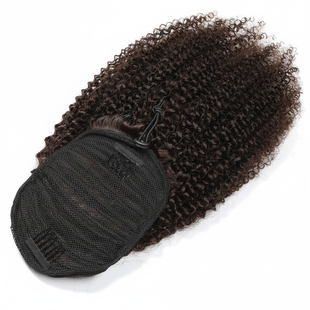 Dark brown premium Afro Curly  Drawstring Ponytail - ElevateHealthTech