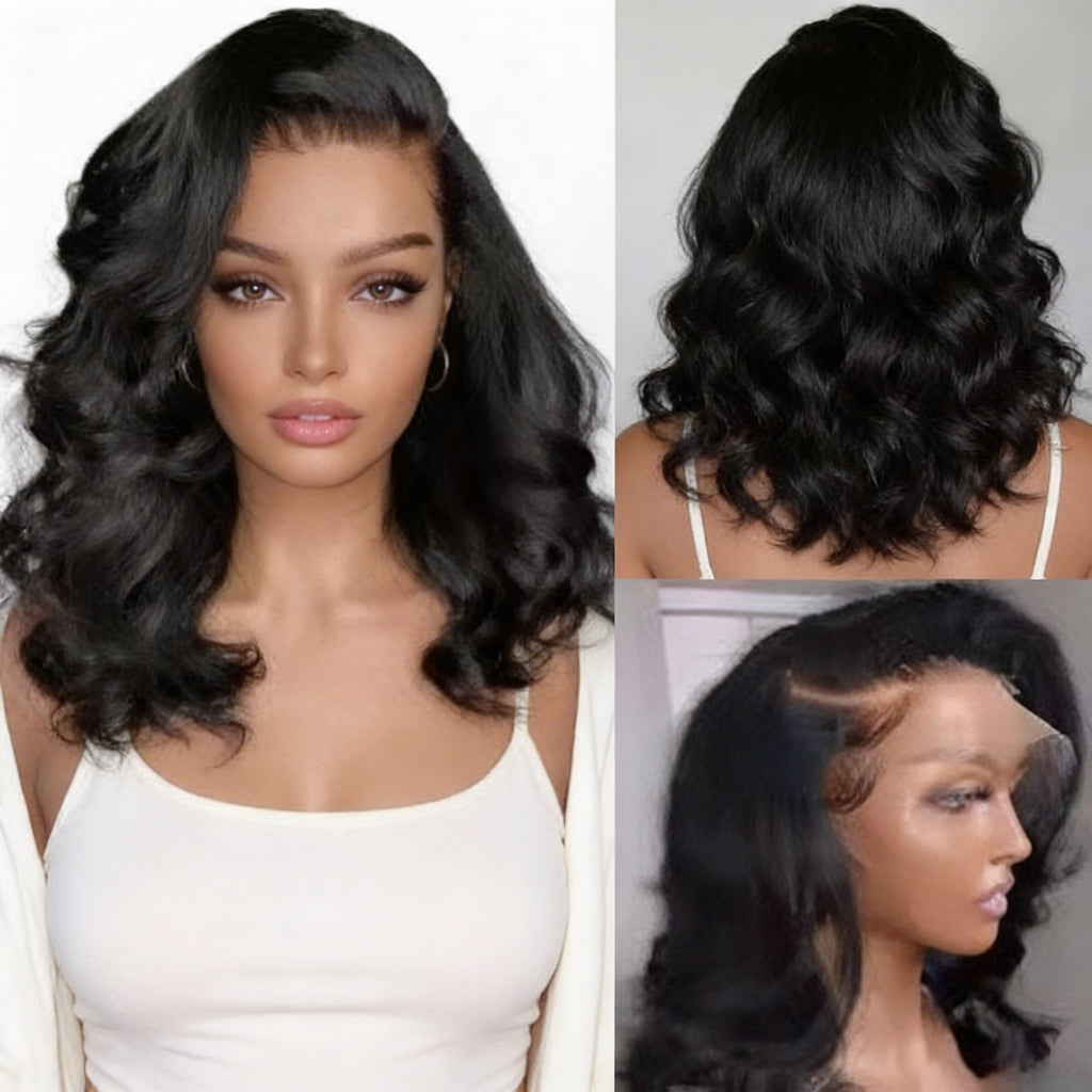 Onyx Black Premium Body Wave Bob HD Lace Front Human Hair Wig 5x5 - ElevateHealthTech
