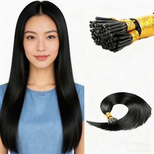 Black Premium I-Tip hair extensions 50g(#1) - ElevateHealthTech