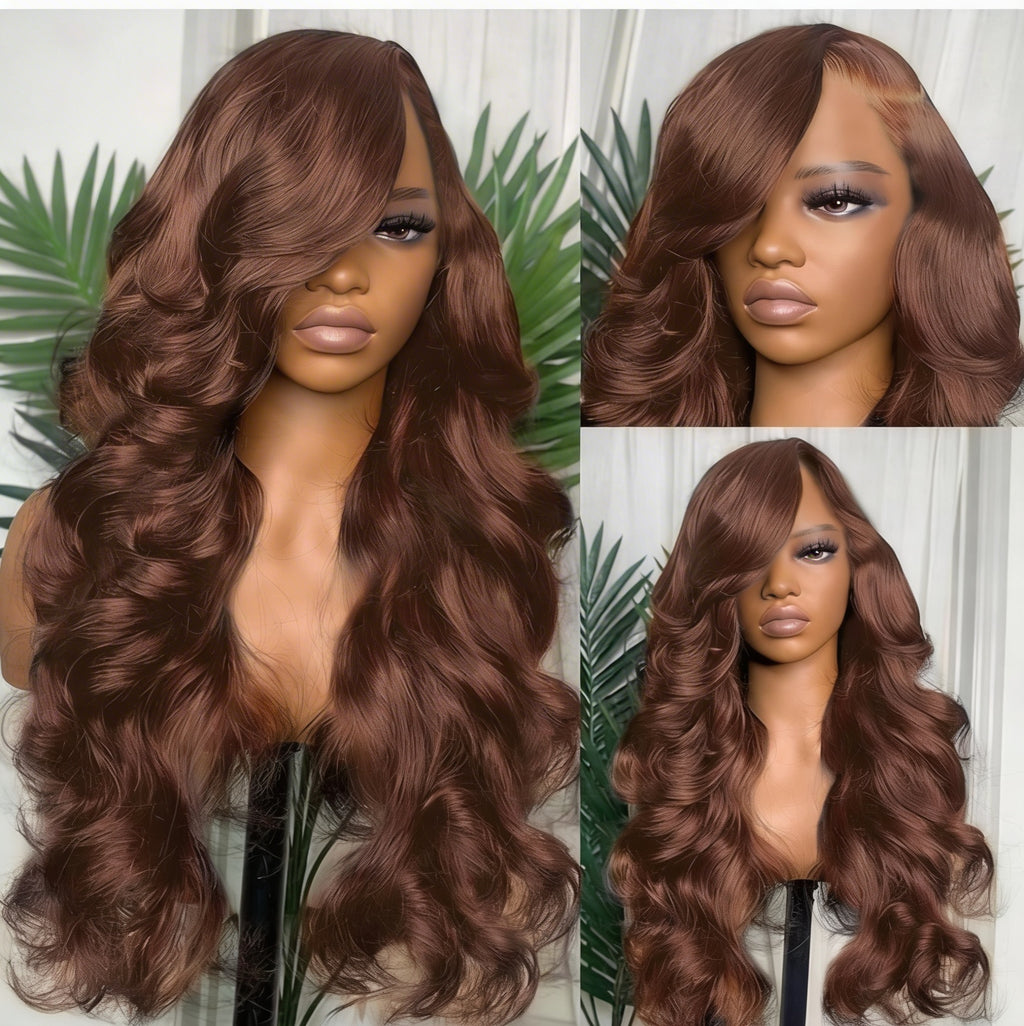 Premium Brown Body Wave Human Hair Lace Front Wig 13×4 - ElevateHealthTech