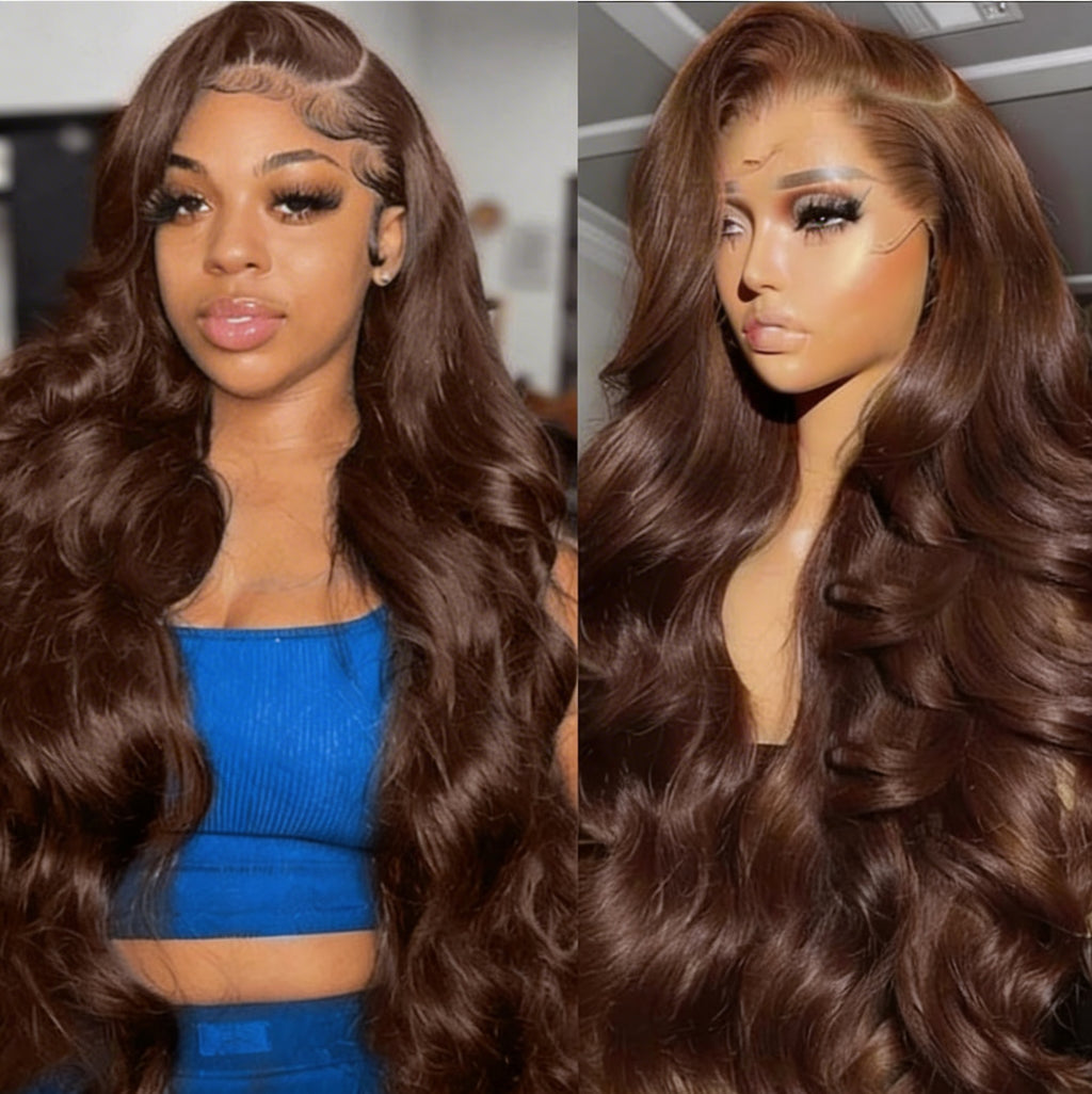 Premium Brown Body Wave Human Hair Lace Front Wig 13×4 - ElevateHealthTech