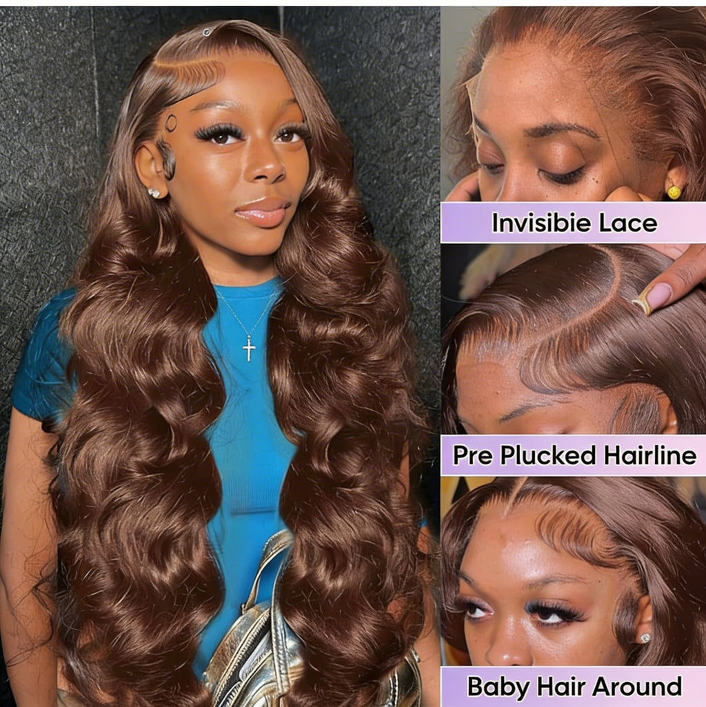 Premium Brown Body Wave Human Hair Lace Front Wig 13×4 - ElevateHealthTech