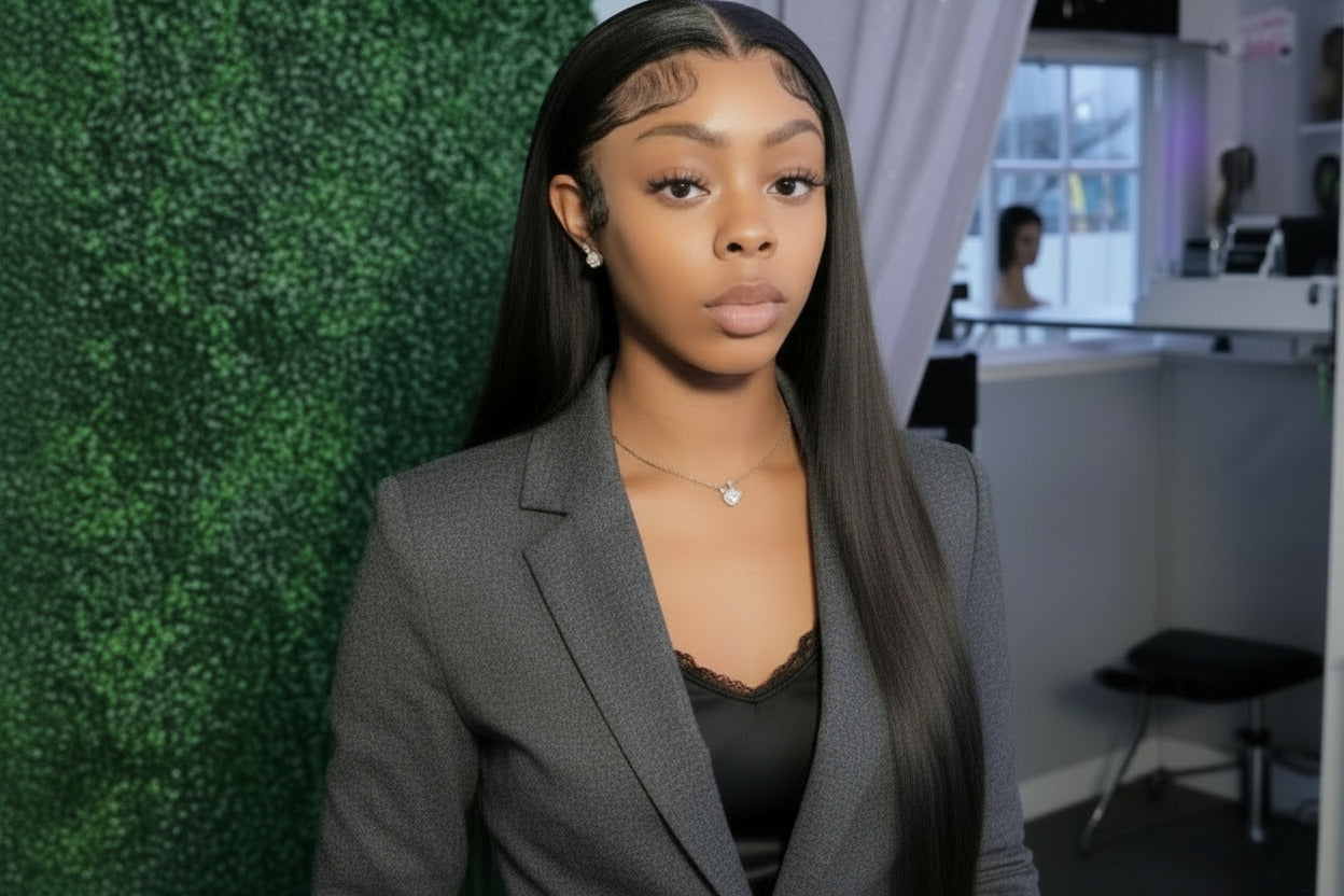 Glamour Black Straight Premium HD Lace Front Wigs Pre-Plucked Human Hair 4x4 - ElevateHealthTech