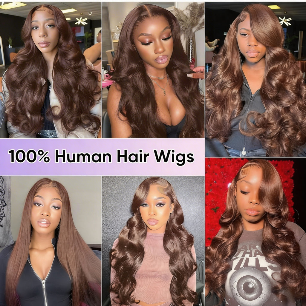 Premium Brown Body Wave Human Hair Lace Front Wig 13×4 - ElevateHealthTech