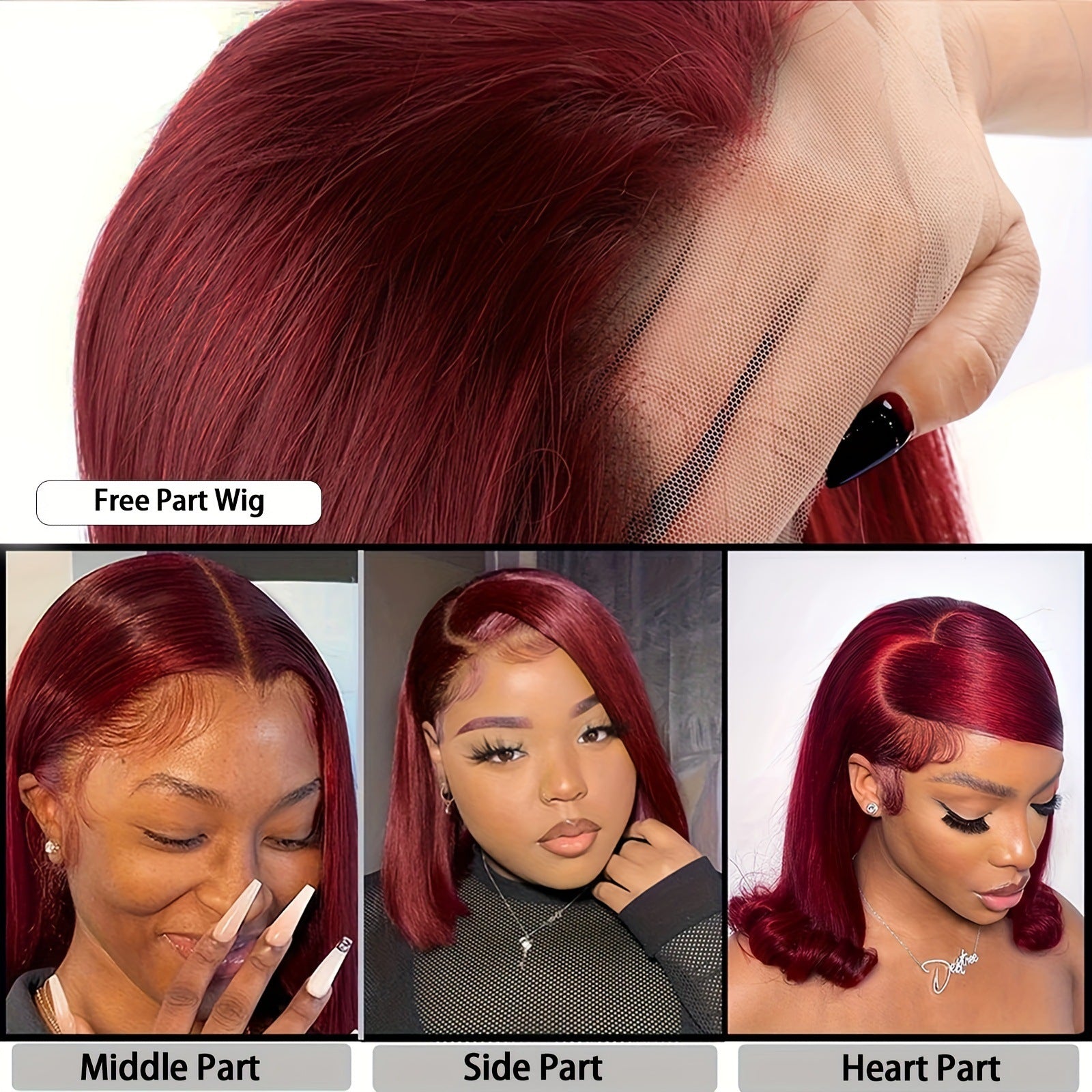Deep Red Short Bob Premium HD Lace Front Wigs Human Hair 13×4 - ElevateHealthTech