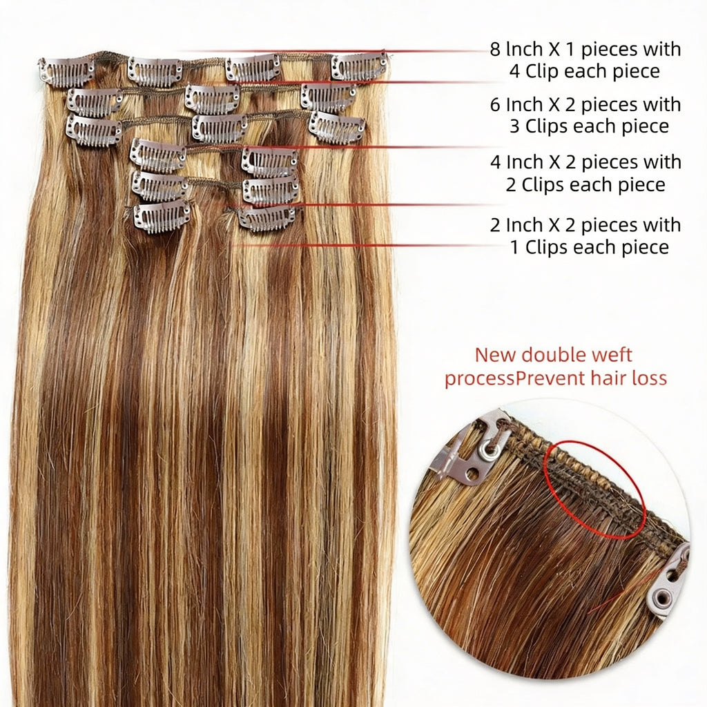 Honey Bronde Highlights  / Classic Clip-Ins (100g-120g)(#4/27) - ElevateHealthTech