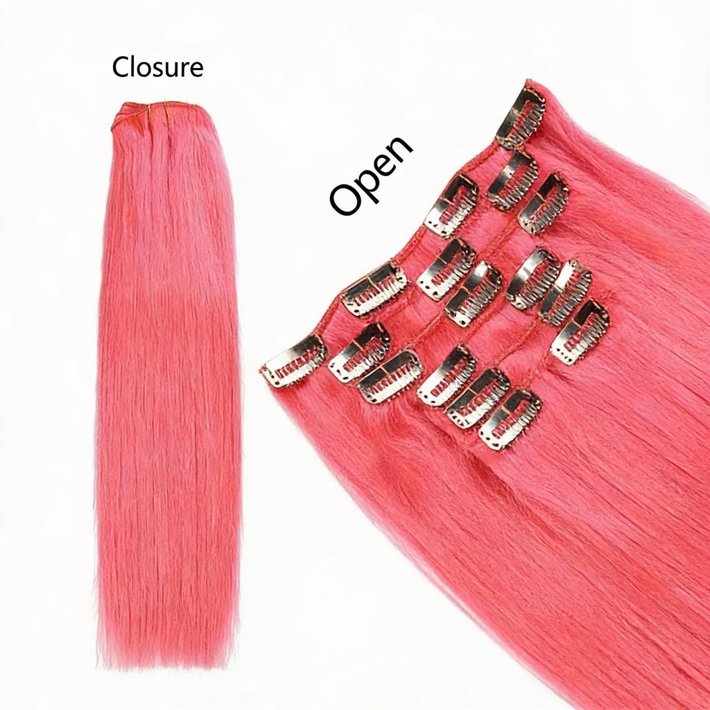 Pink Premium Classic Clip-In Hair Extensions(100g-120g)(#pink) - ElevateHealthTech