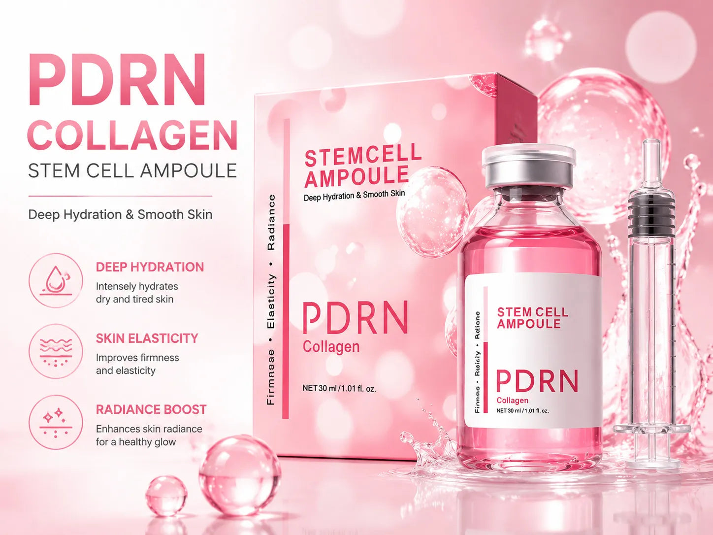 PDRN Collagen Ampoule Essence – Hydrating & Firming Stem Cell Skin Serum (30ml) - ElevateHealthTech