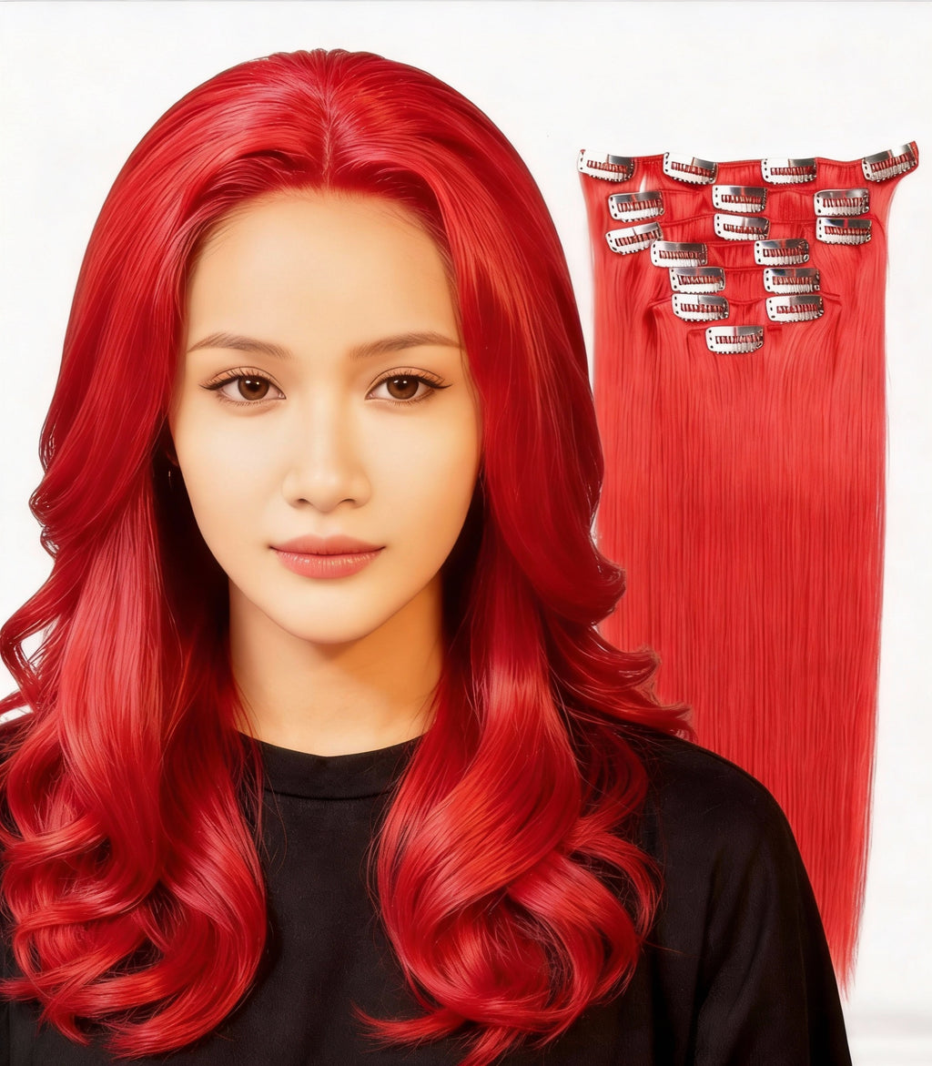 Red Premium Classic Clip-In Hair Extensions(100g-120g)(#red) - ElevateHealthTech