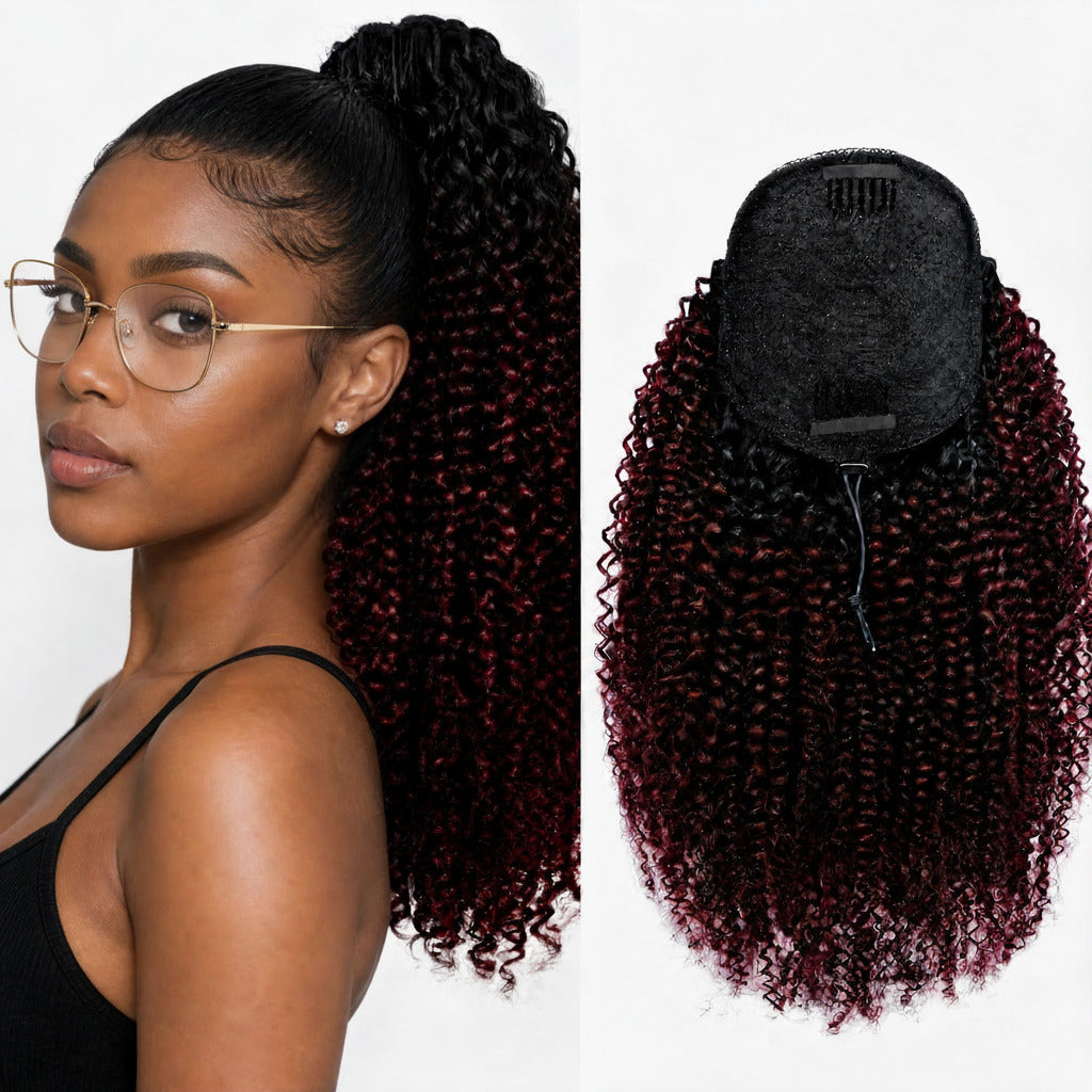 Burgundy Premium Afro Curly Drawstring Ponytail (T1B 99J) - ElevateHealthTech