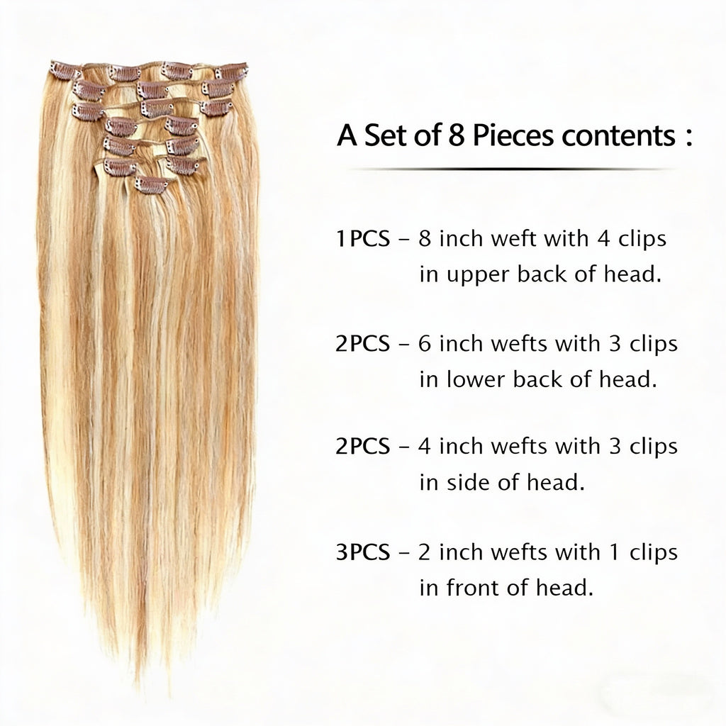 Golden Bronde Highlights / Classic Clip-Ins (100g-120g)(#12/613) - ElevateHealthTech