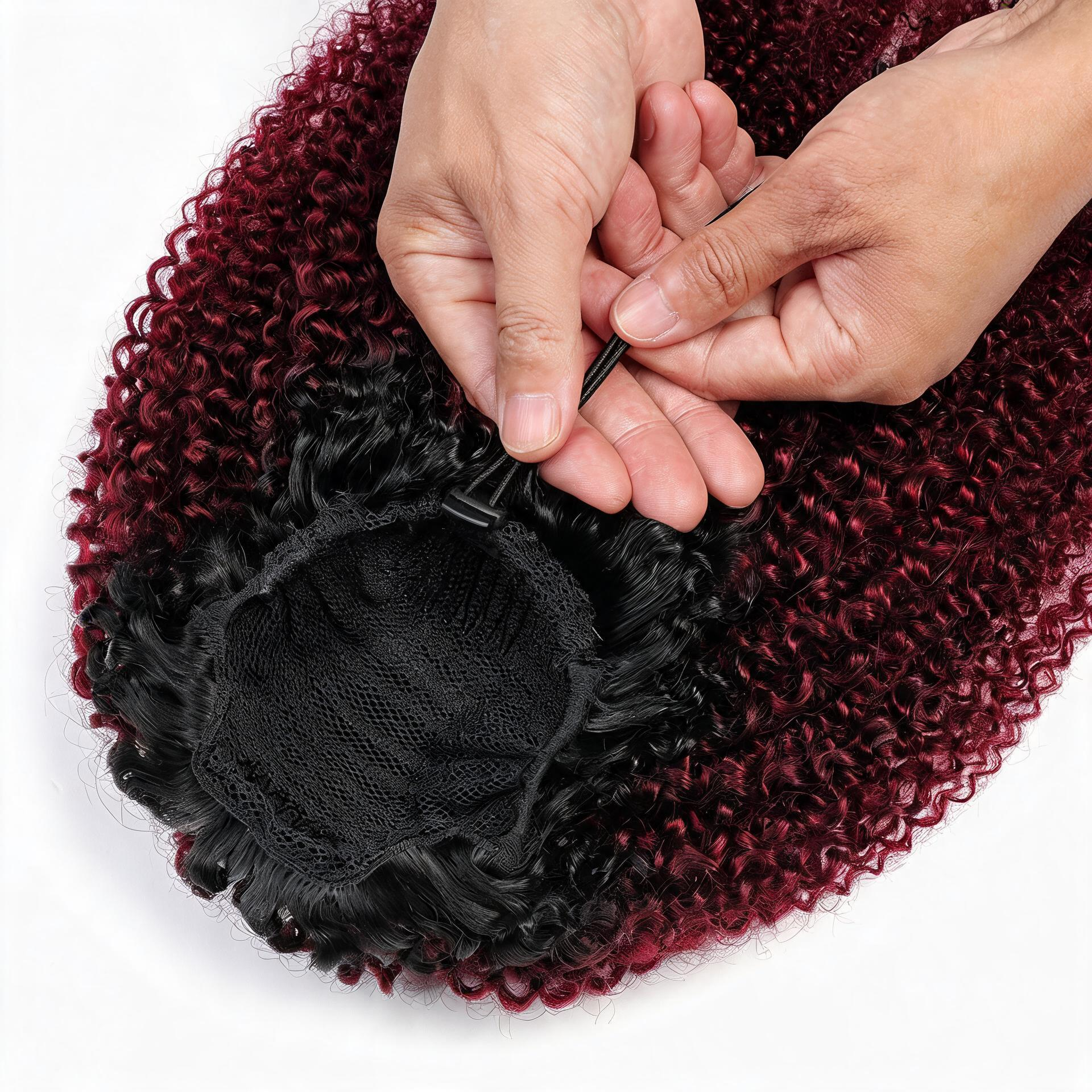 Burgundy Premium Afro Curly Drawstring Ponytail (T1B 99J) - ElevateHealthTech