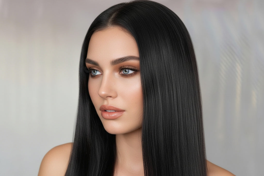 Obsidian Black Straight HD Swiss Lace Glueless Wig – Pre-Bleached Human Hair 13×4 - ElevateHealthTech