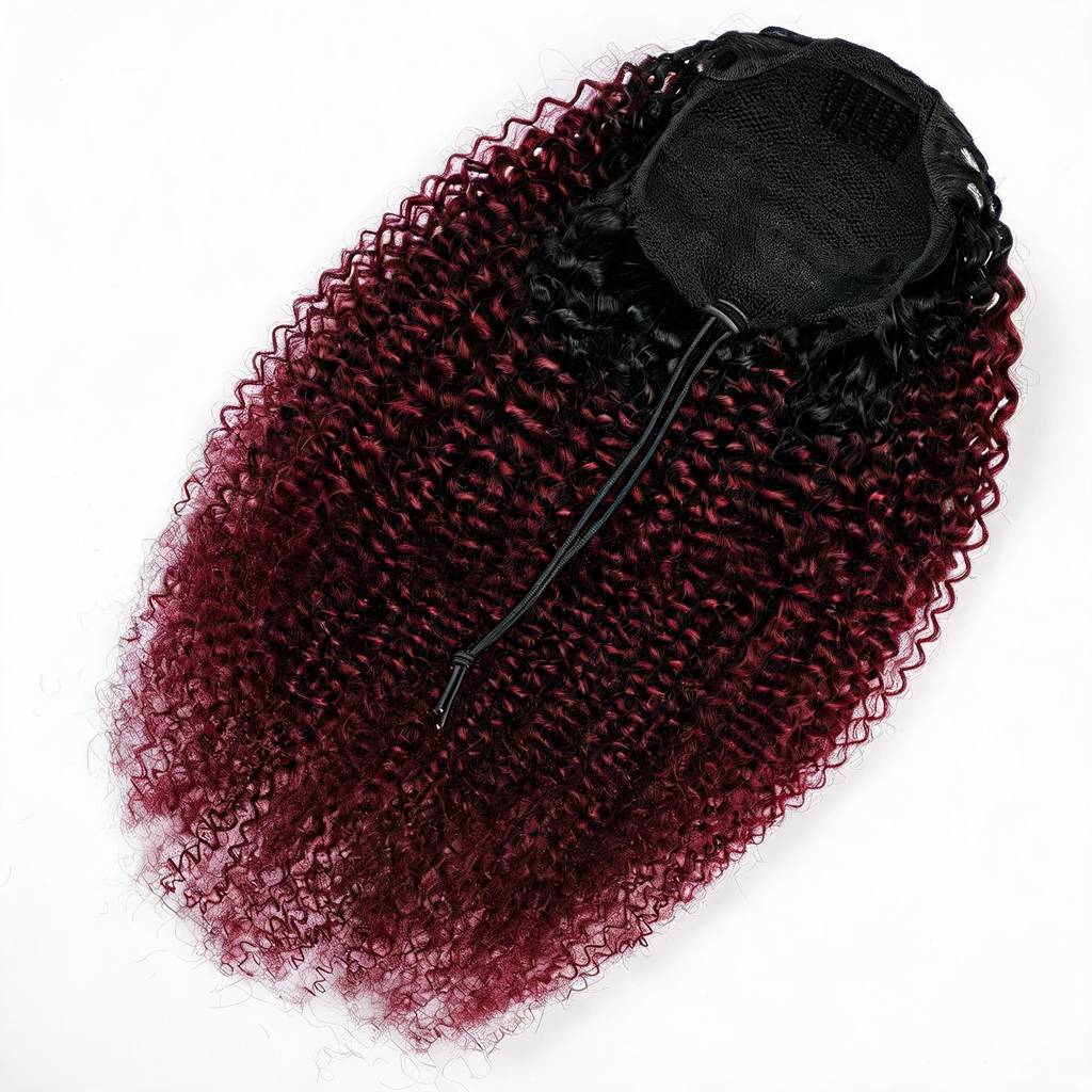 Burgundy Premium Afro Curly Drawstring Ponytail (T1B 99J) - ElevateHealthTech