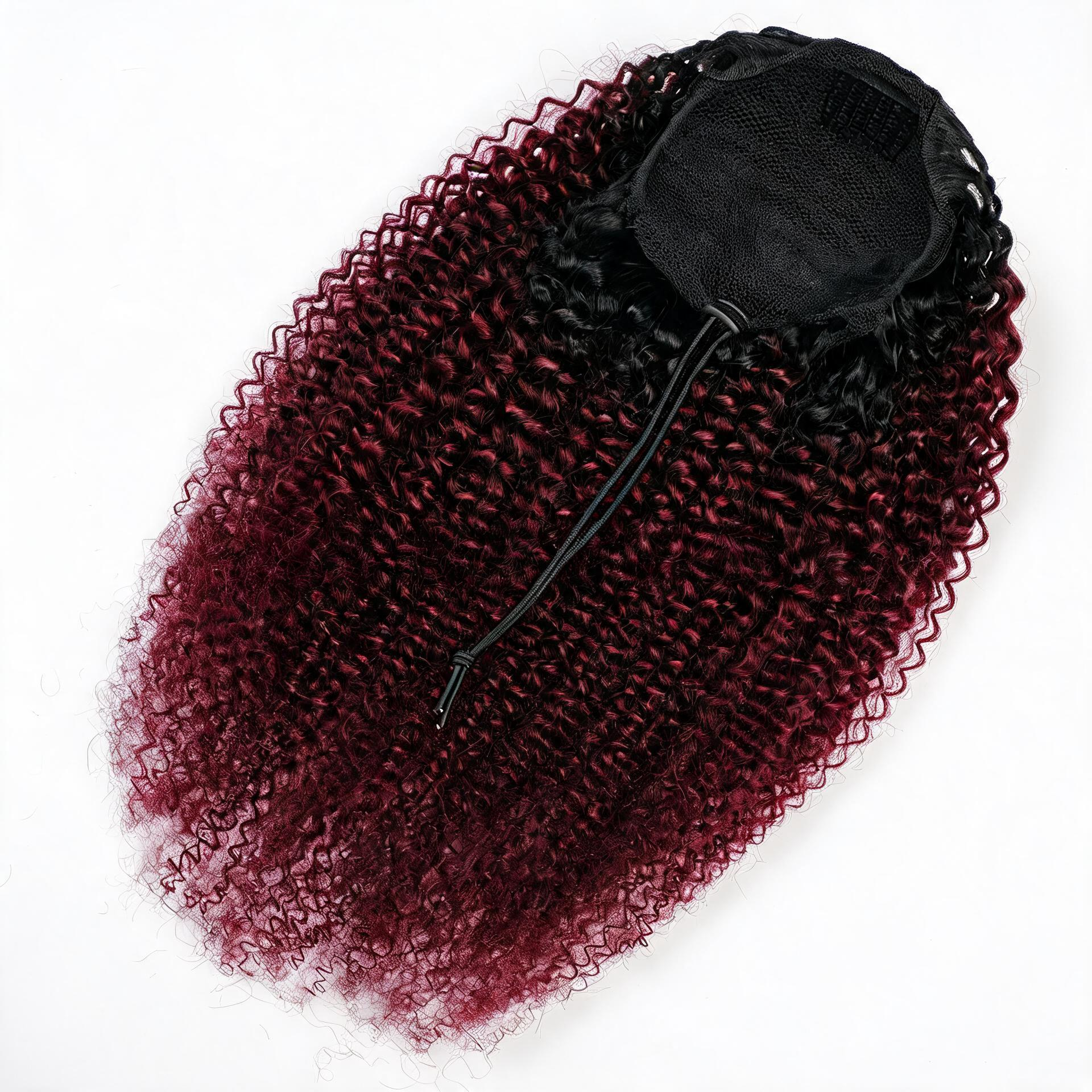 Burgundy Premium Afro Curly Drawstring Ponytail (T1B 99J) - ElevateHealthTech