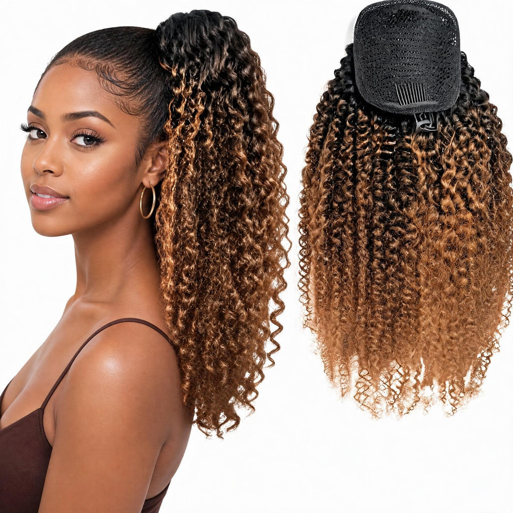 Ombre Premium Afro Curly Drawstring Ponytail (T1B 4 27) - ElevateHealthTech