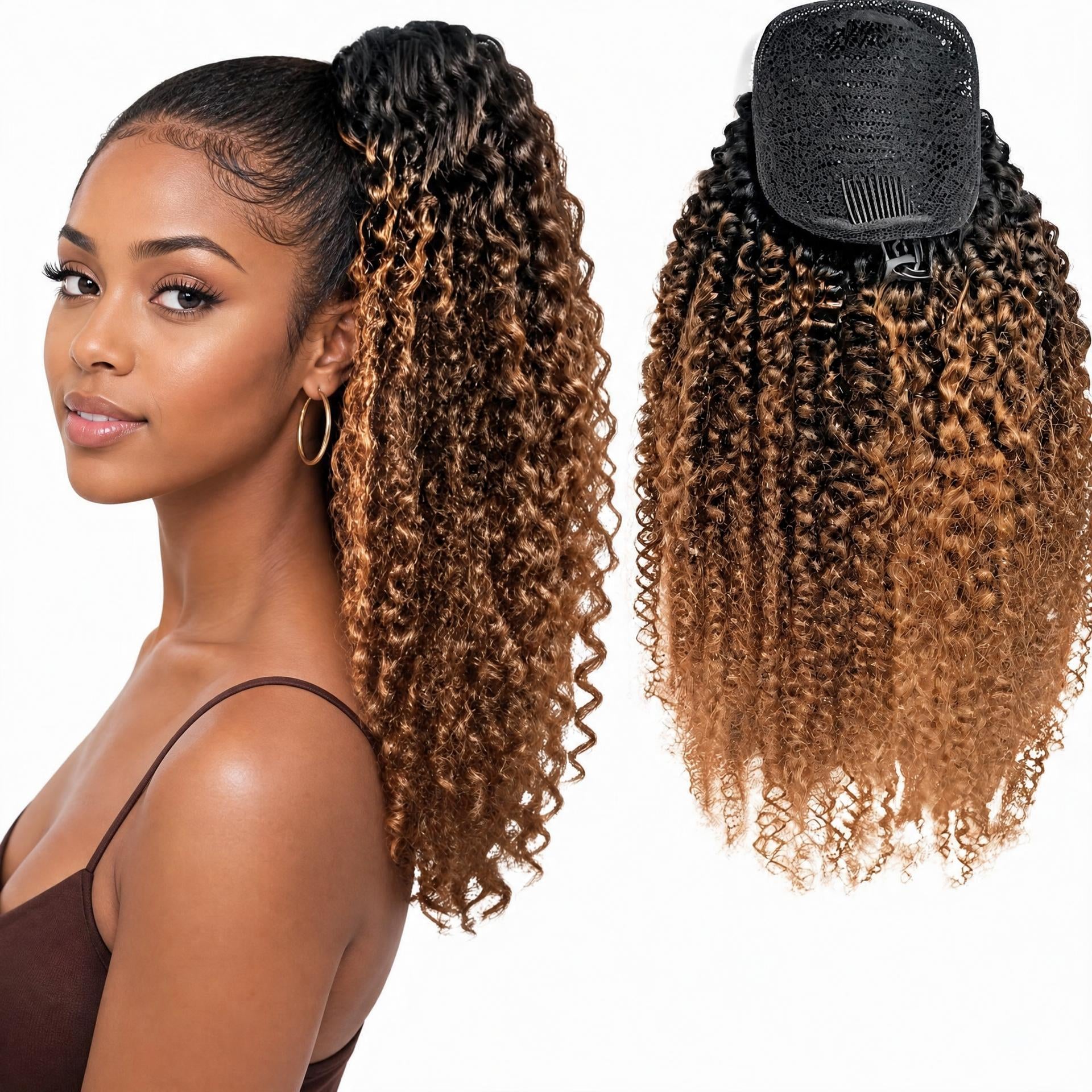 Ombre Premium Afro Curly Drawstring Ponytail (T1B 4 27) - ElevateHealthTech