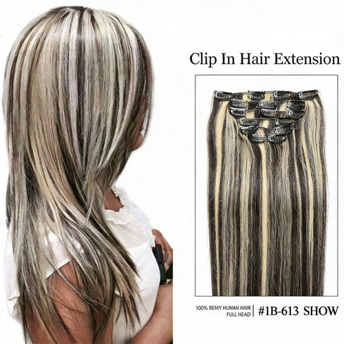 Black to Light Blonde Highlights / Classic Clip-Ins (100g-120g)(#1B/613) - ElevateHealthTech