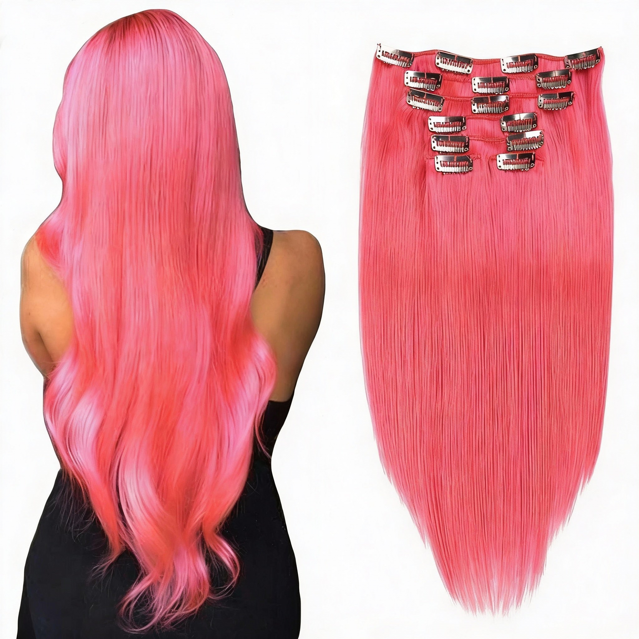 Pink Premium Classic Clip-In Hair Extensions(100g-120g)(#pink) - ElevateHealthTech