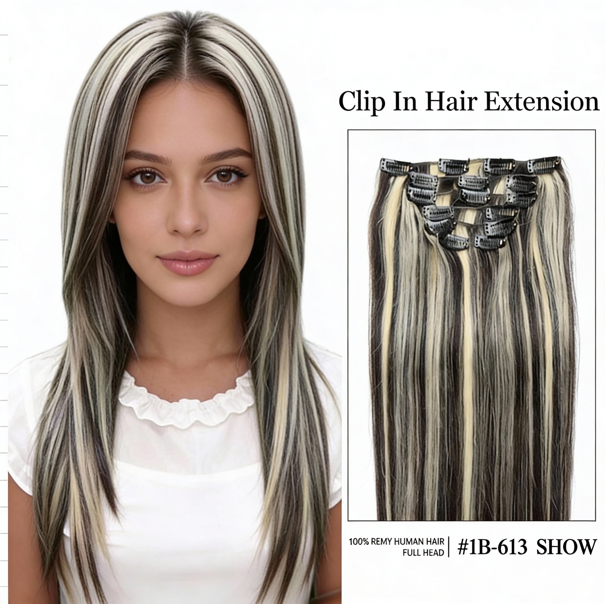 Black to Light Blonde Highlights / Classic Clip-Ins (100g-120g)(#1B/613) - ElevateHealthTech