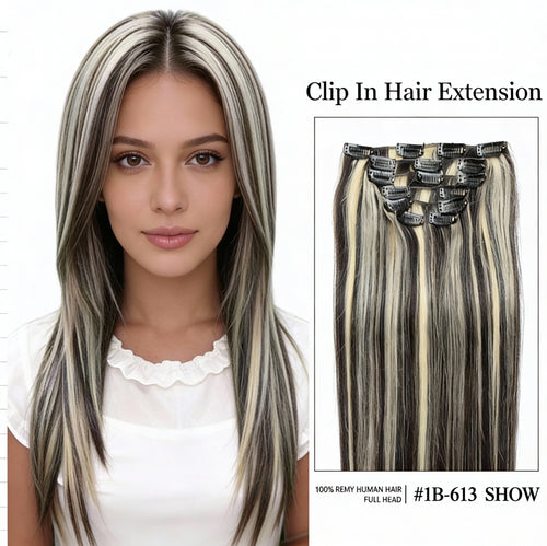 Black to Light Blonde Highlights / Classic Clip-Ins (100g-120g)(#1B/613) - ElevateHealthTech