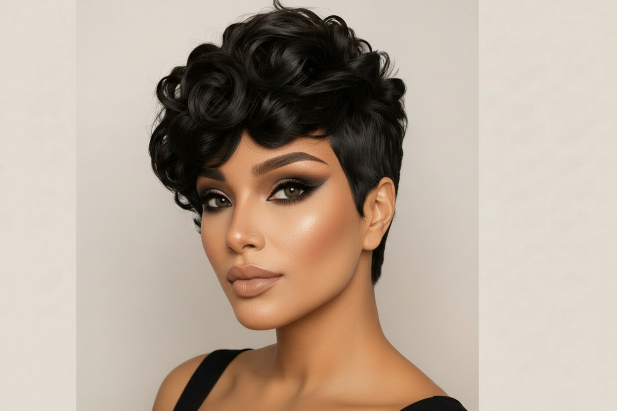 Velvet Black Short Wavy Human Hair Wig - ElevateHealthTech