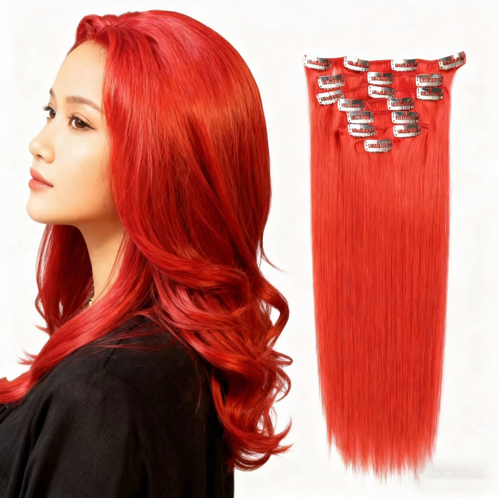 Red Premium Classic Clip-In Hair Extensions(100g-120g)(#red) - ElevateHealthTech